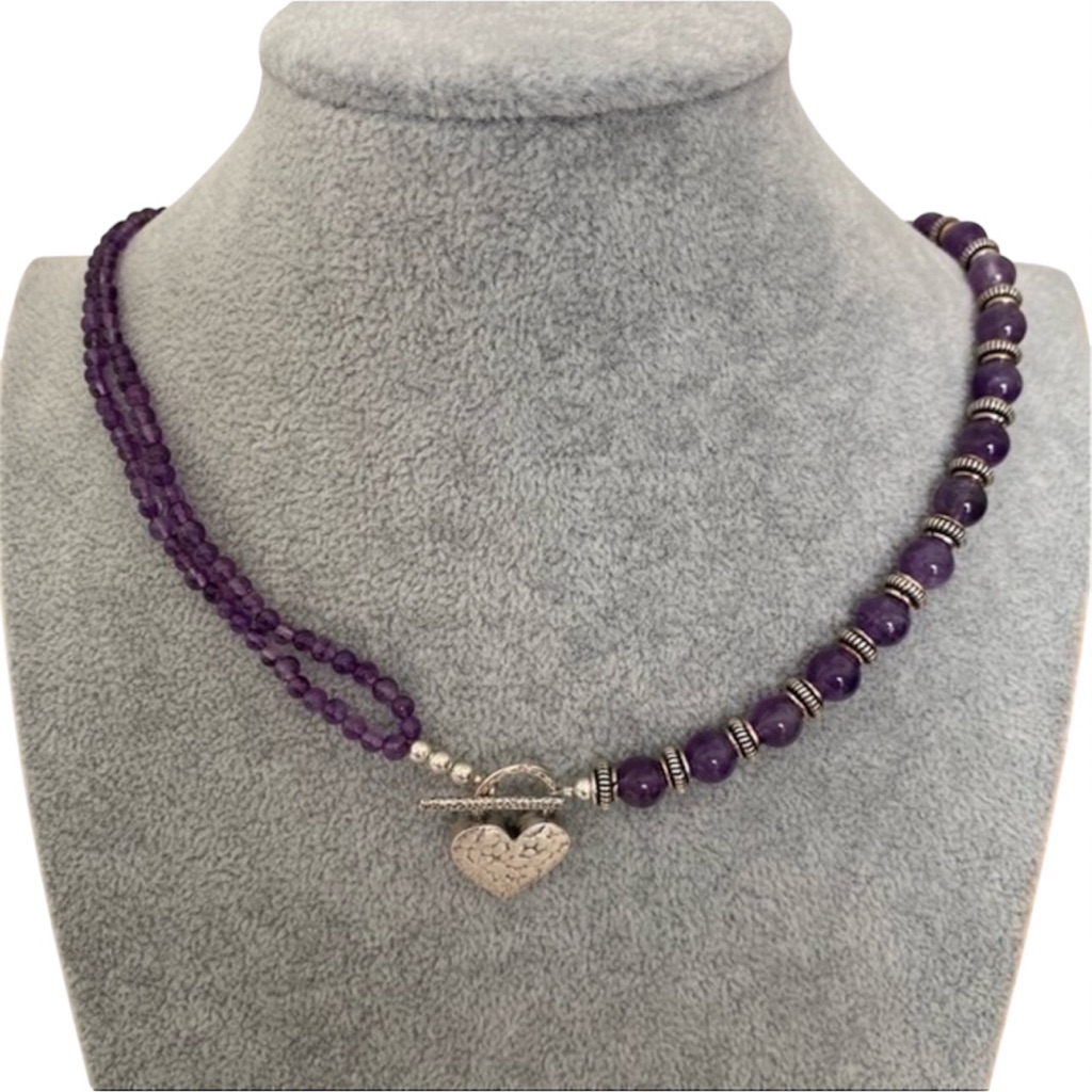 Artisan 925 Sterling Silver Amethyst Beaded Choker Charm Necklace New 100$
